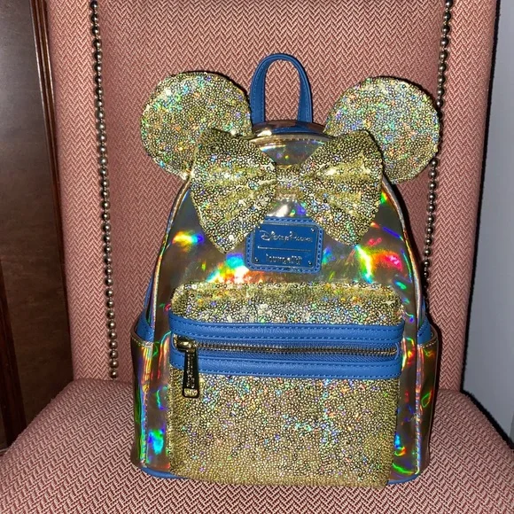 NWT Disney Parks Marvels Collection Studios Comics Blue Gold Mini Backpack Disney Parks Marvels Collection Studios Comics Blue Gold  main image 4